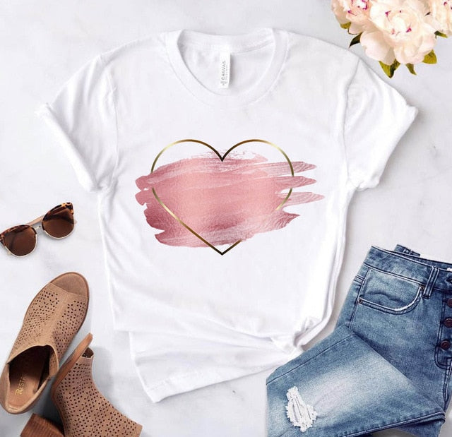 Heart Flower Print T-Shirts