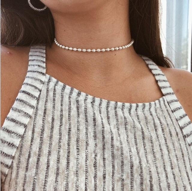 Pearl Bead Chain Choker Necklace
