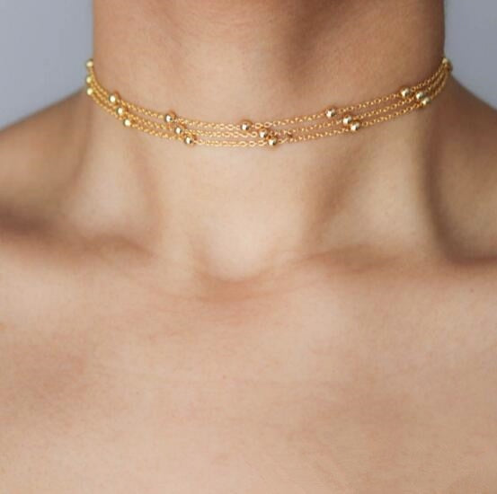 Pearl Bead Chain Choker Necklace