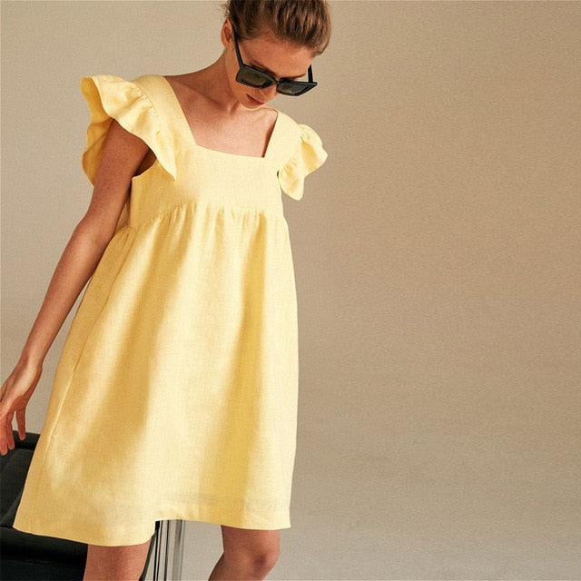 Square Collar Butterfly Sleeve Mini Dress