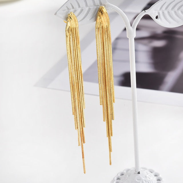 Vintage Gold Color Bar Long Earrings